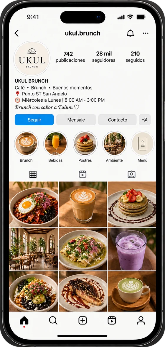 Perfil de Instagram de UKUL Brunch visto en un teléfono